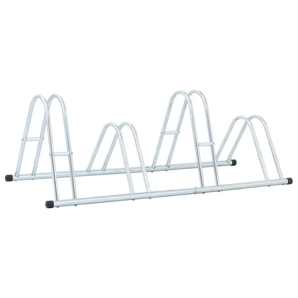 Bicycle Stand Freestanding 4 Bikes Storage Galvanised Steel Silver