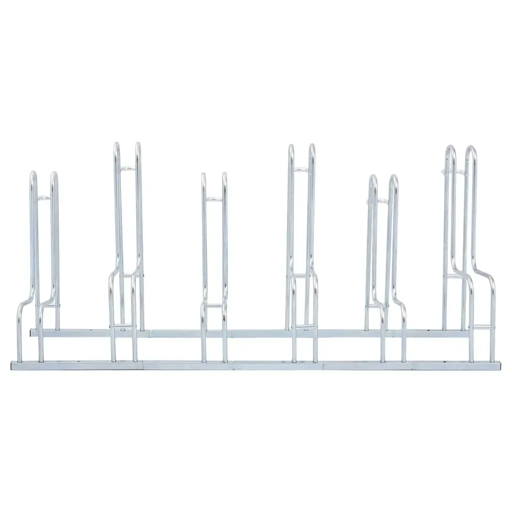 Bicycle Stand Floor Freestanding 6 Bikes Storage Galvanised Steel Silver Rack