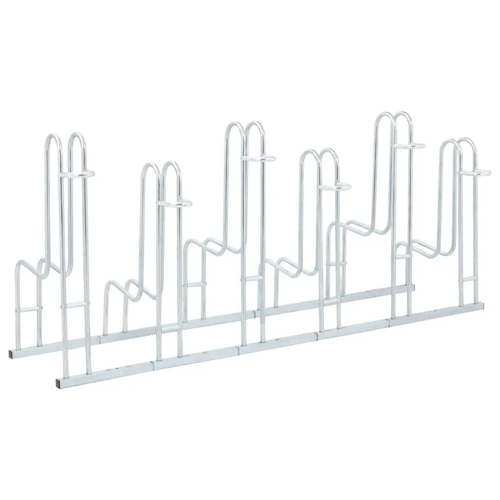 Bicycle Stand Floor Freestanding 6 Bikes Storage Galvanised Steel Silver Rack