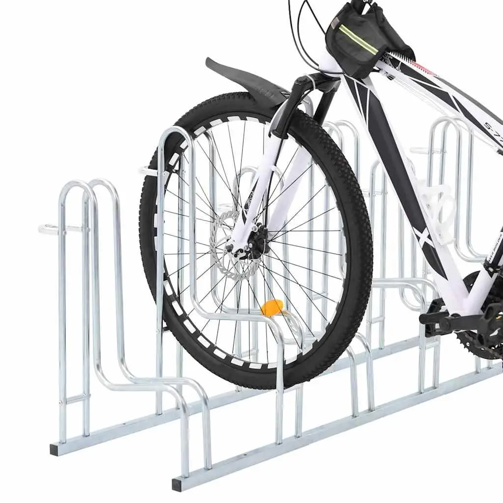 Bicycle Stand Floor Freestanding 6 Bikes Storage Galvanised Steel Silver Rack
