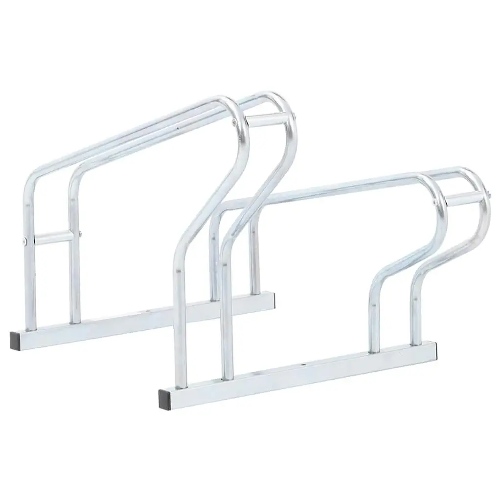 Bicycle Stand Freestanding Silver for 2 Bikes Indoor Outdoor Storage Rack