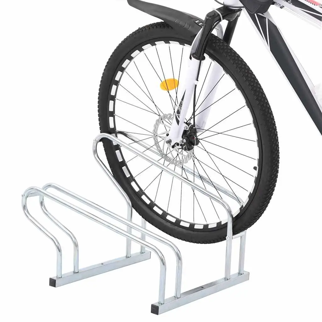 Bicycle Stand Freestanding Silver for 2 Bikes Indoor Outdoor Storage Rack