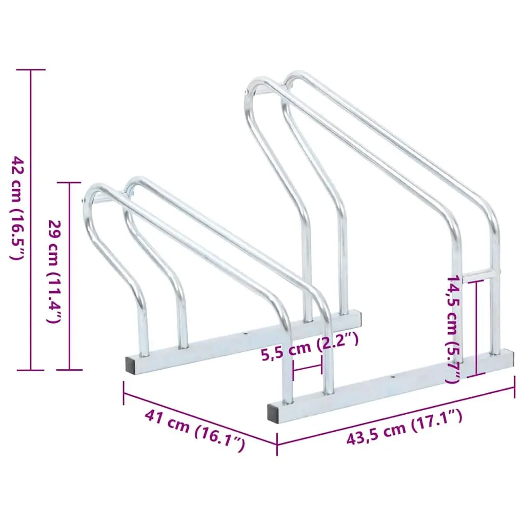 Bicycle Stand Freestanding Silver for 2 Bikes Indoor Outdoor Storage Rack