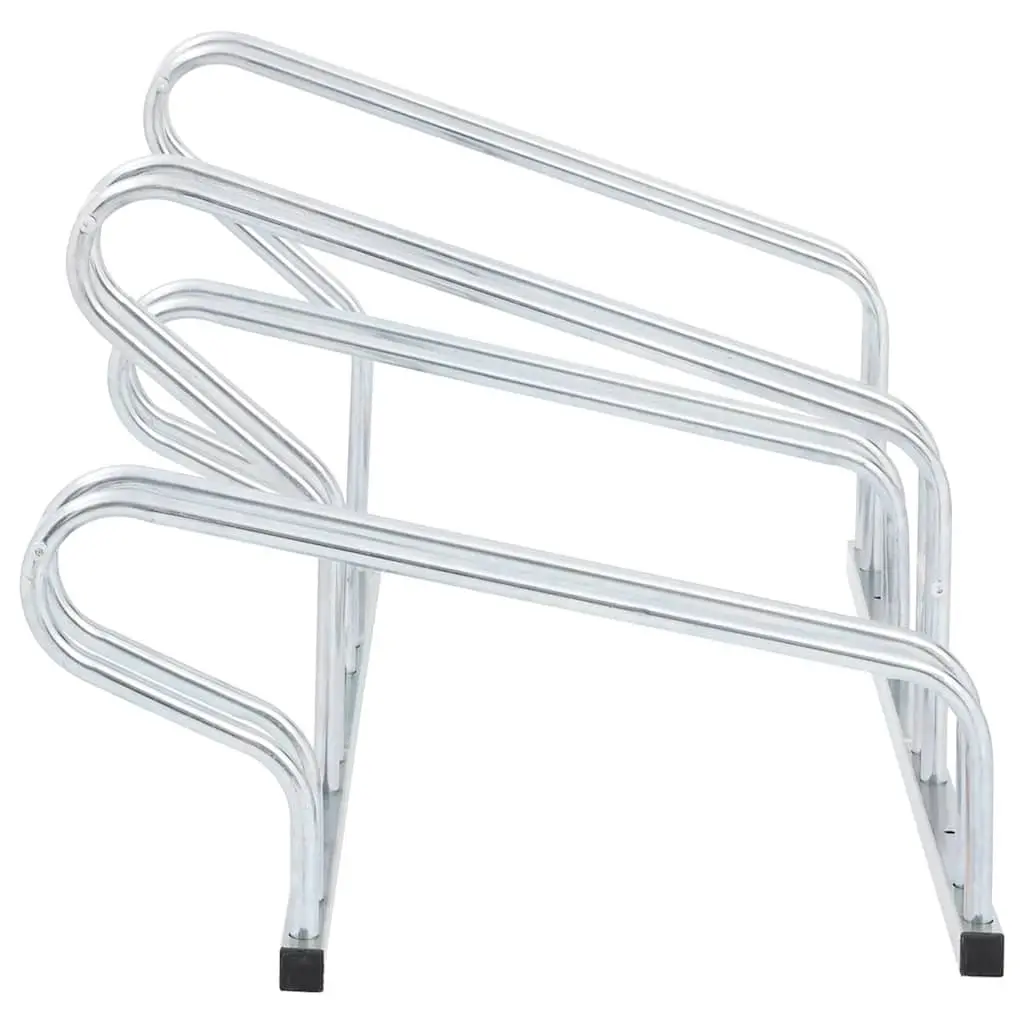 Bicycle Stand Freestanding Storage Rack Galvanised Steel Silver 4 Bikes
