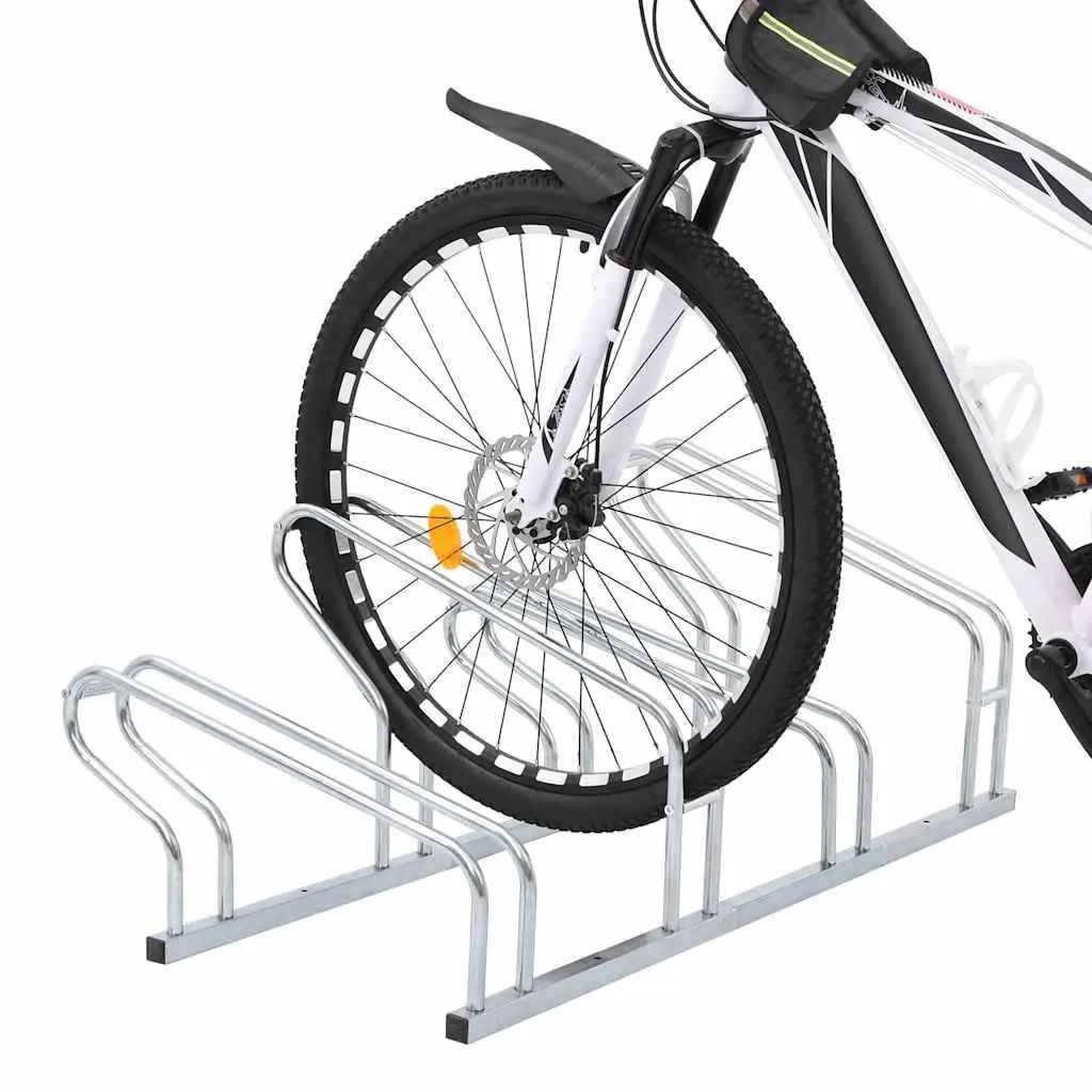 Bicycle Stand Freestanding Storage Rack Galvanised Steel Silver 4 Bikes