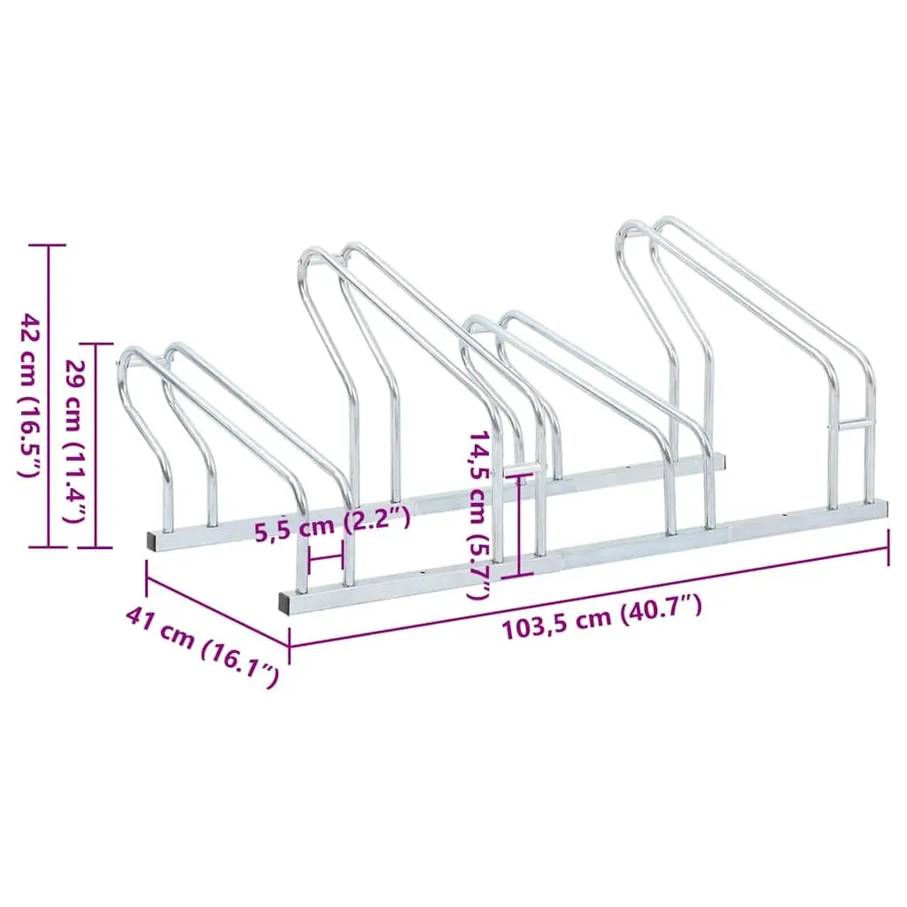 Bicycle Stand Freestanding Storage Rack Galvanised Steel Silver 4 Bikes