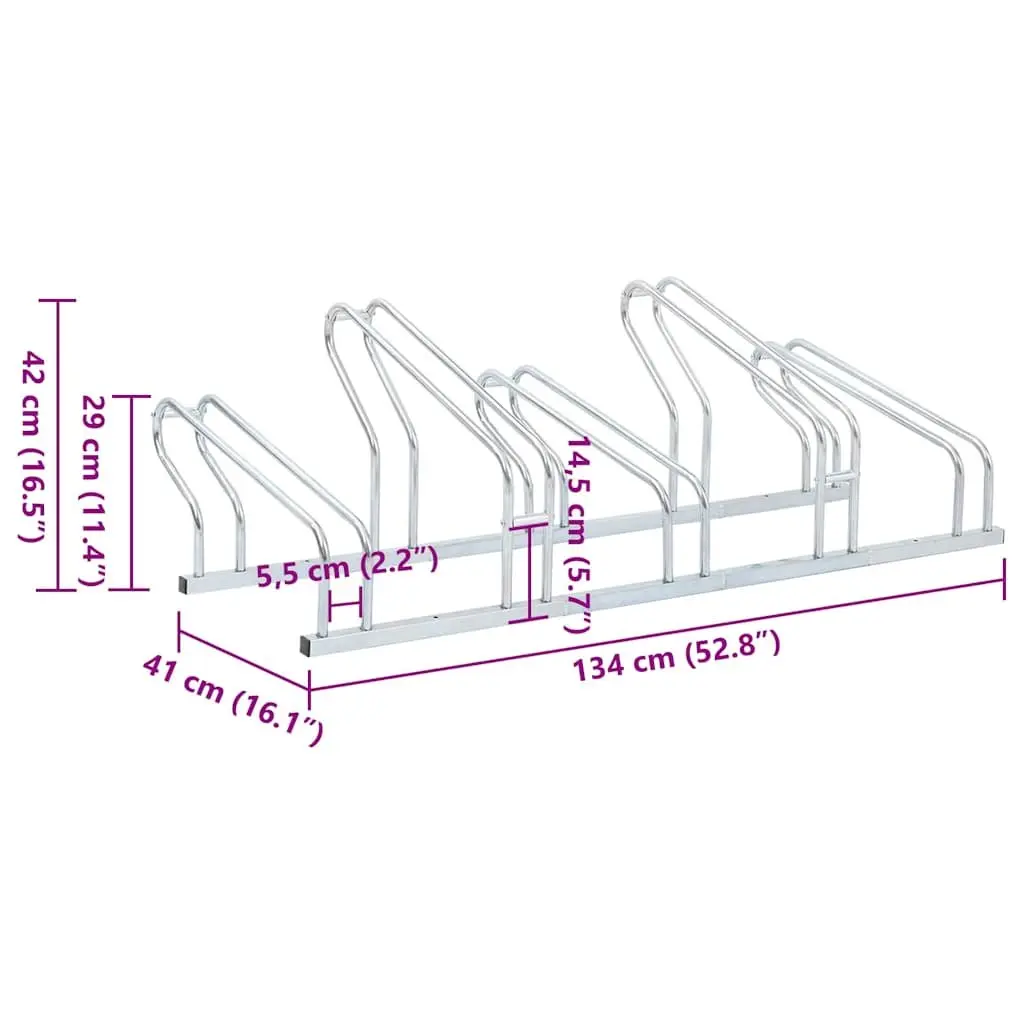Freestanding Bicycle Rack Silver Galvanised Steel 5 Bike Storage