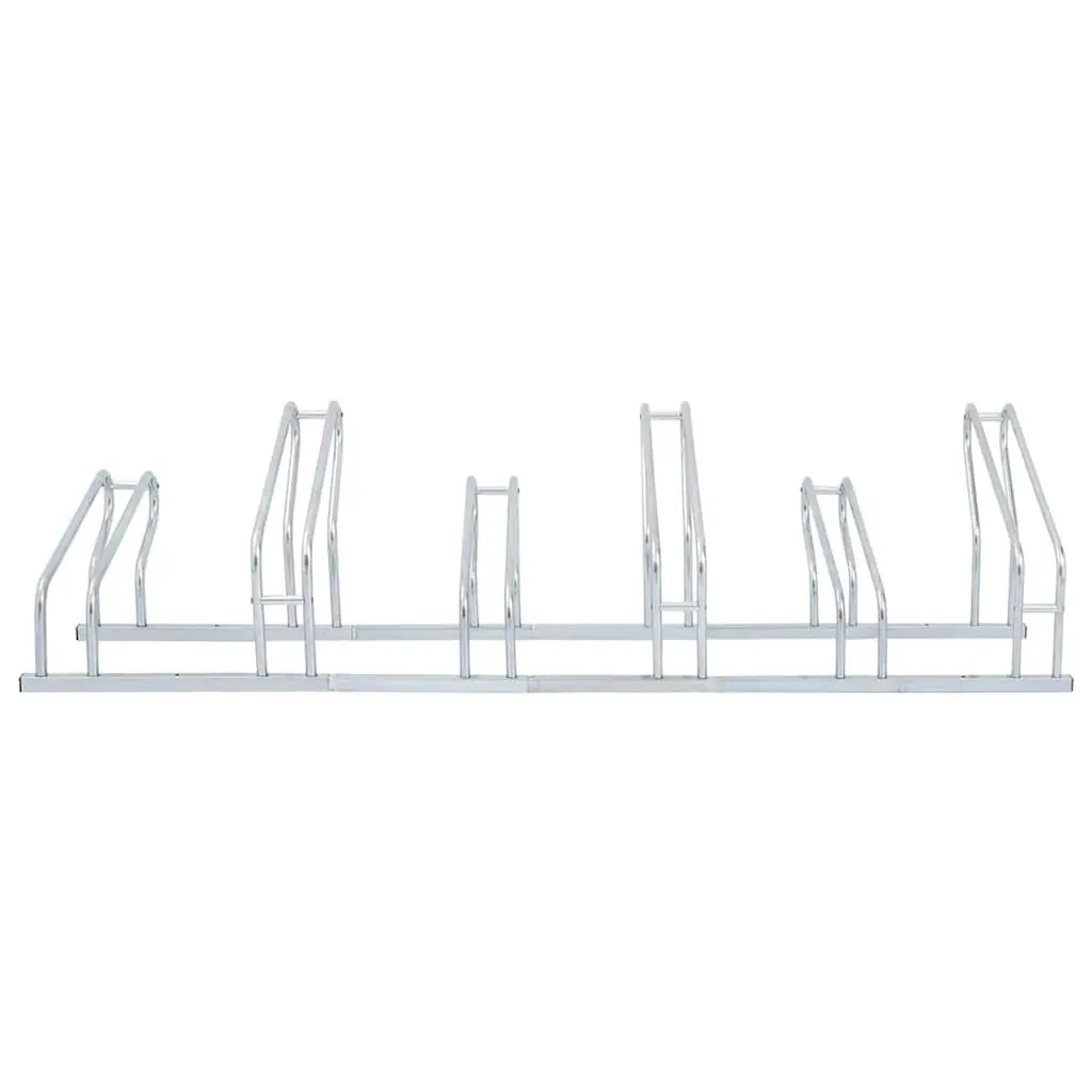 Bicycle Stand Floor Freestanding 6 Bikes Storage Rack Silver Galvanised Steel