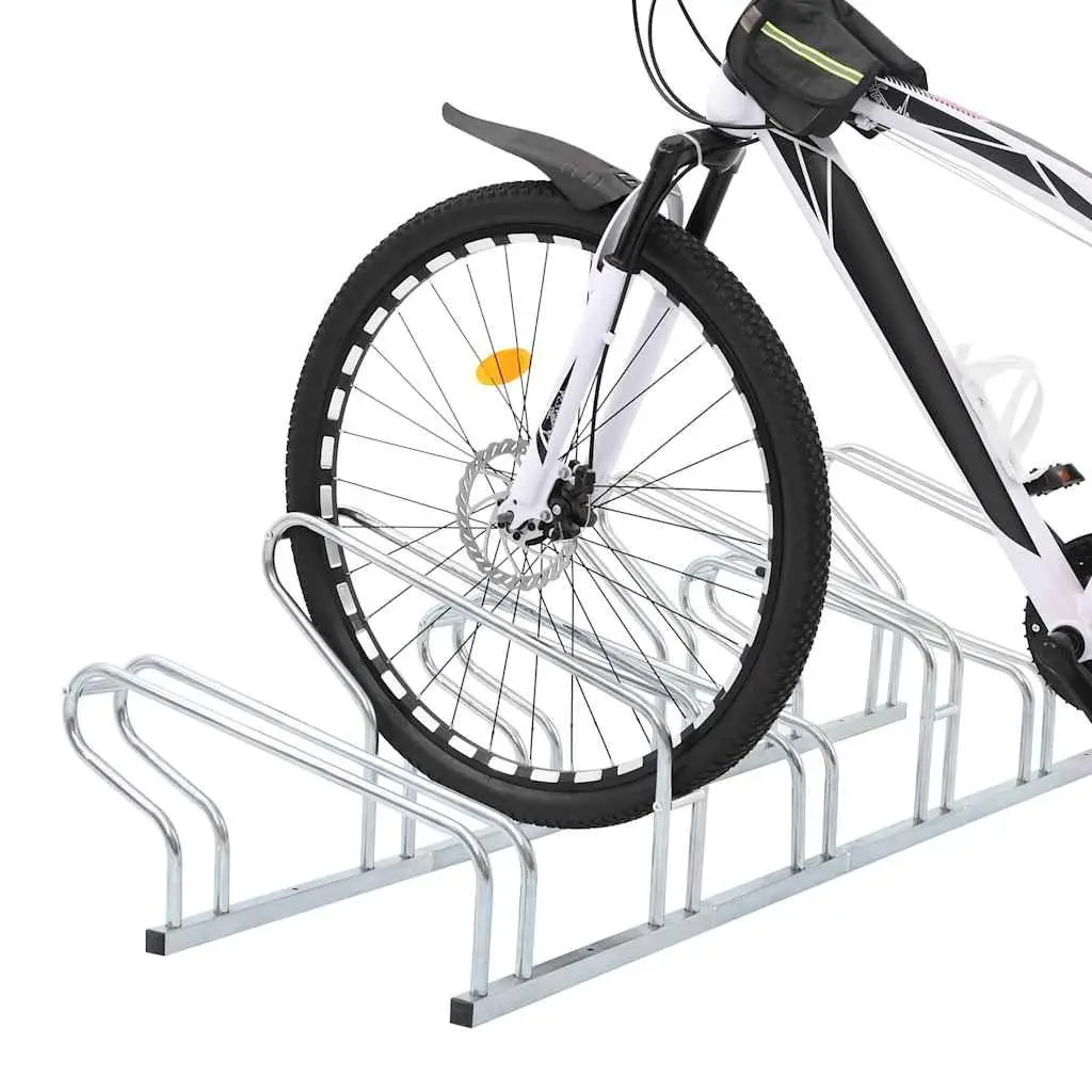 Bicycle Stand Floor Freestanding 6 Bikes Storage Rack Silver Galvanised Steel