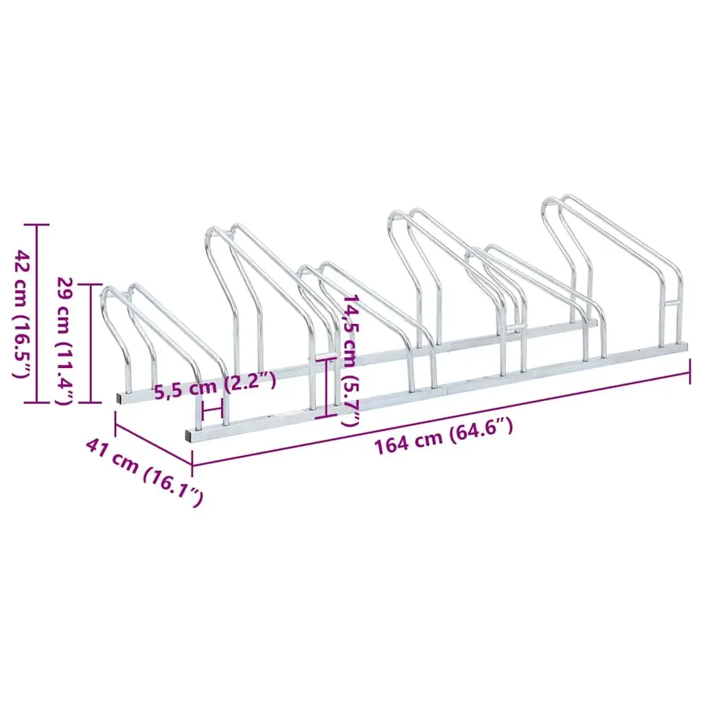 Bicycle Stand Floor Freestanding 6 Bikes Storage Rack Silver Galvanised Steel