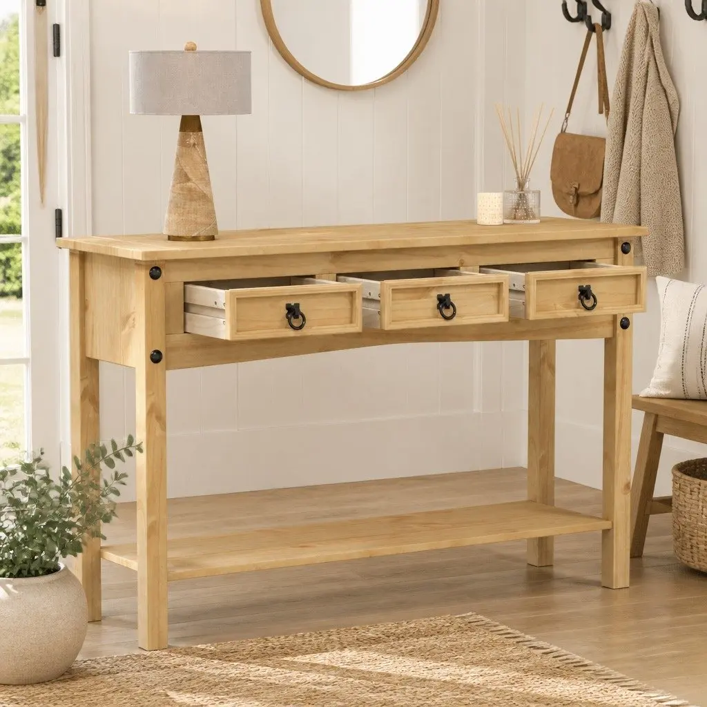 Console Table Solid Wood Pine 114x34.5x73cm 3 Drawers Hallway Accent End Table