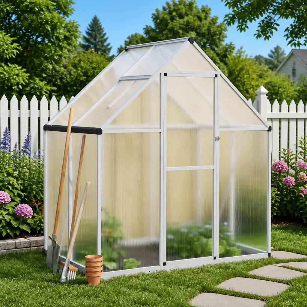 Greenhouse with Base Frame Aluminium Polycarbonate Silver 169x114x195 cm