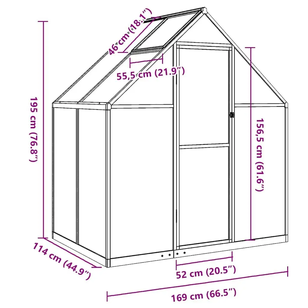 Greenhouse with Base Frame Aluminium Polycarbonate Silver 169x114x195 cm