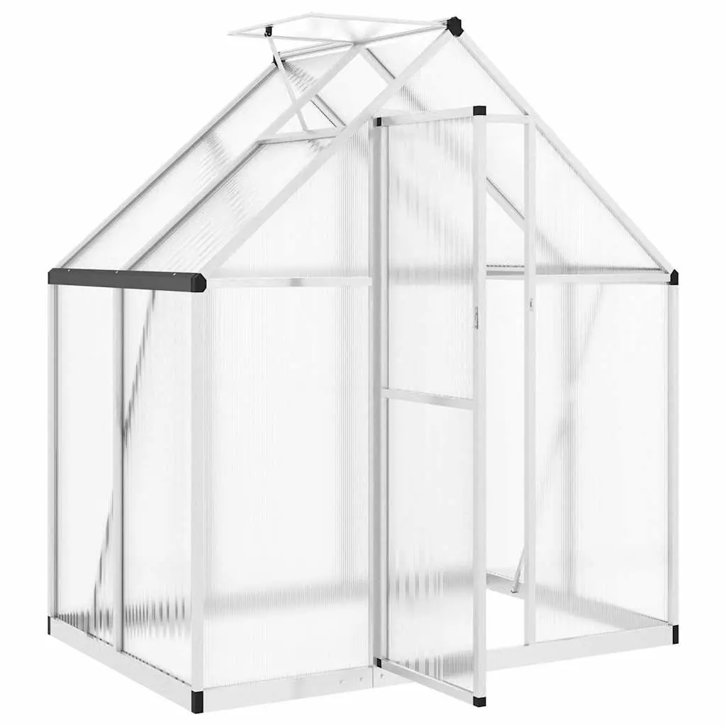 Greenhouse with Base Frame Aluminium Polycarbonate Silver 169x114x195 cm