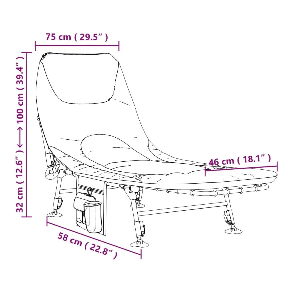 Foldable Fishing Bed Adjustable Backrest Mud Feet Green