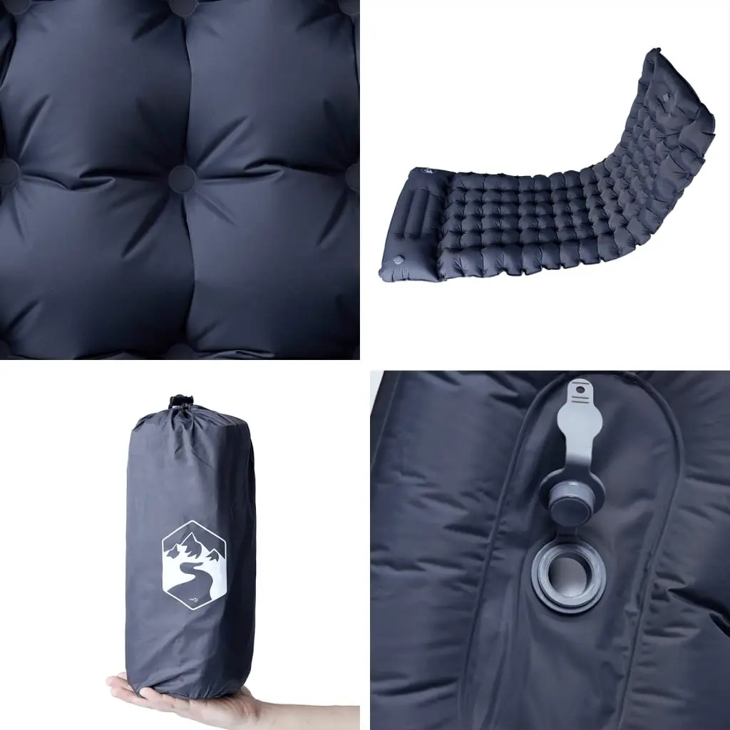 Self Inflating Camping Mattress 1-Person with Pillow Grey Sleeping Pad