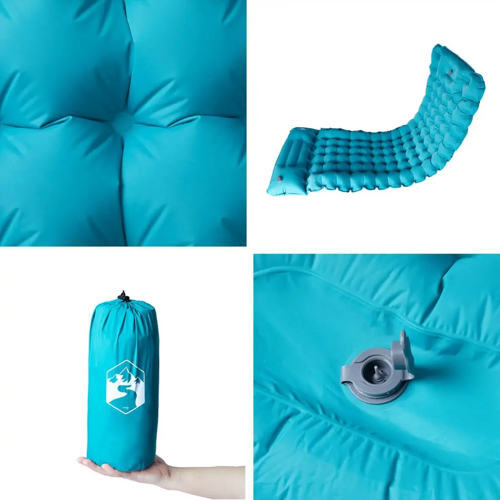Self Inflating Camping Mattress Integrated Pillow 1-Person Blue