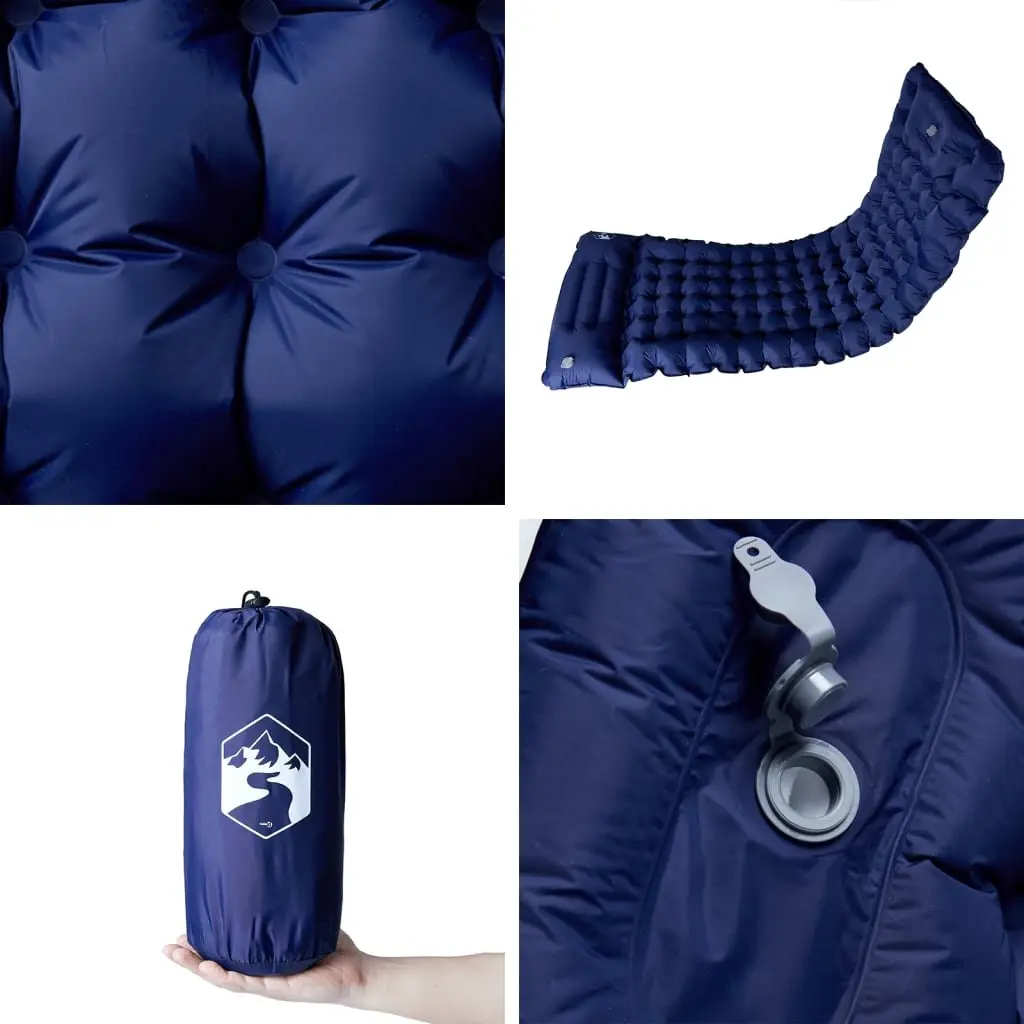 Self Inflating Camping Mattress with Pillow Single Person 10.5 cm Thickness Blue