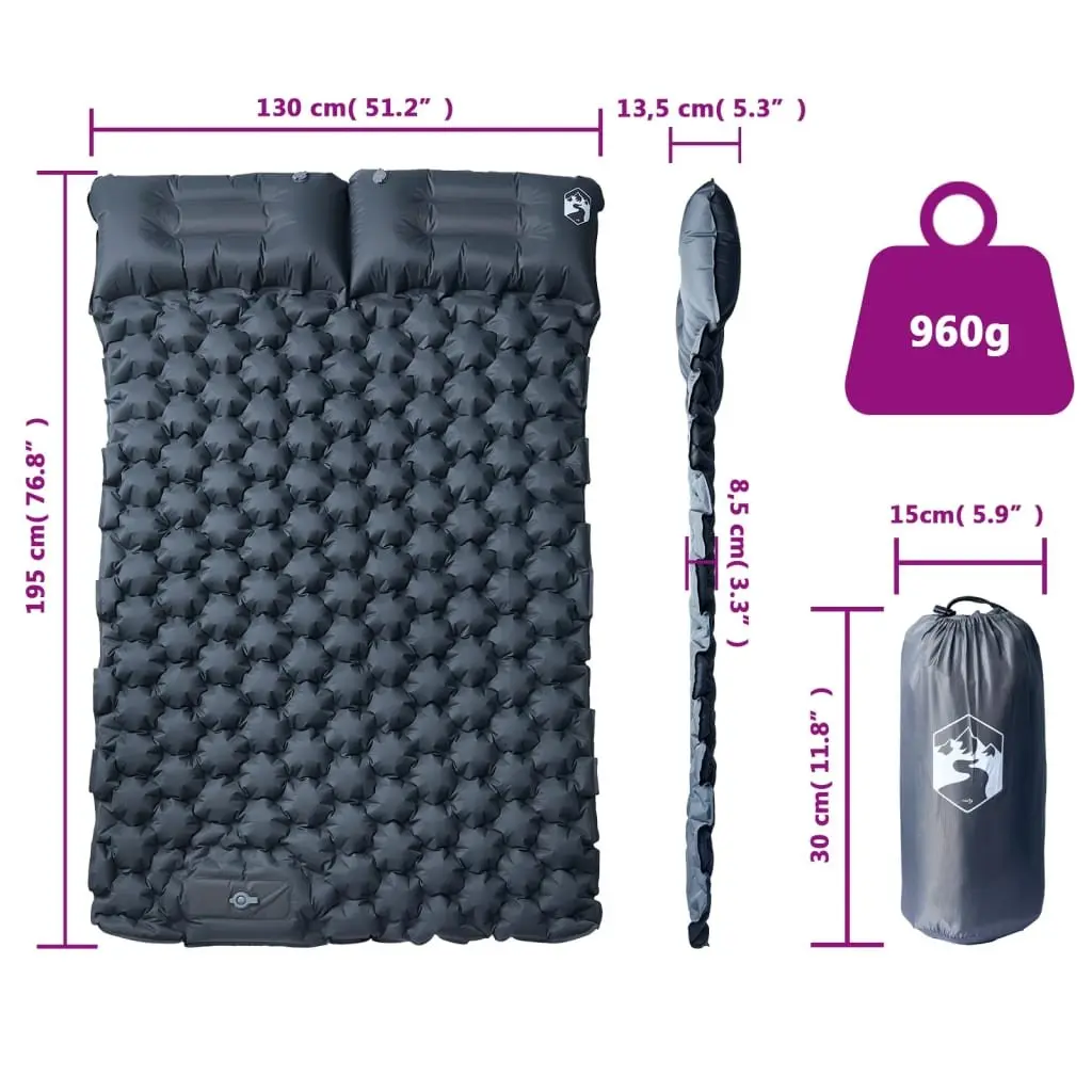 Self Inflating Camping Mattress Double Air Bed with Integrated Pillows 8.5 cm Thickness