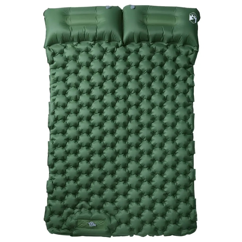 Self Inflating Camping Mattress Double with Integrated Pillows 8.5 cm Green