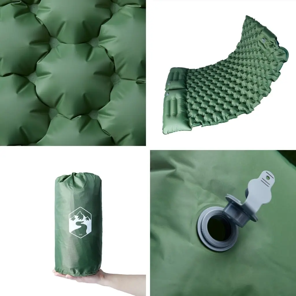 Self Inflating Camping Mattress Double with Integrated Pillows 8.5 cm Green