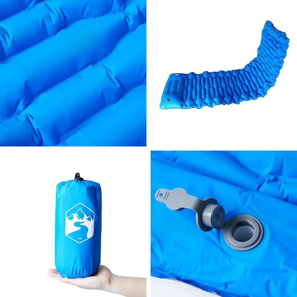Self Inflating Camping Mattress with Pillow 1-Person Blue Sleeping Pad