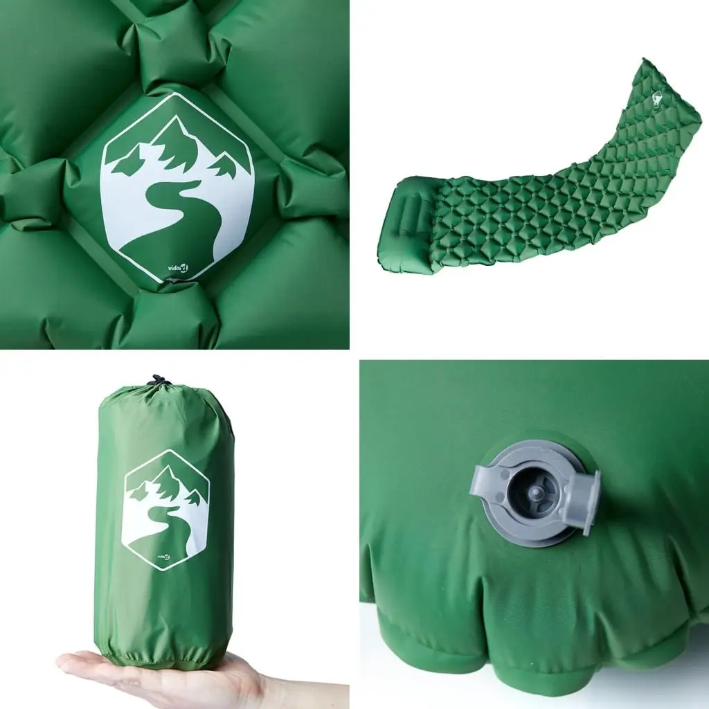 Camping Mattress Inflatable with Pillow 1 Person 6 cm Thickness Green