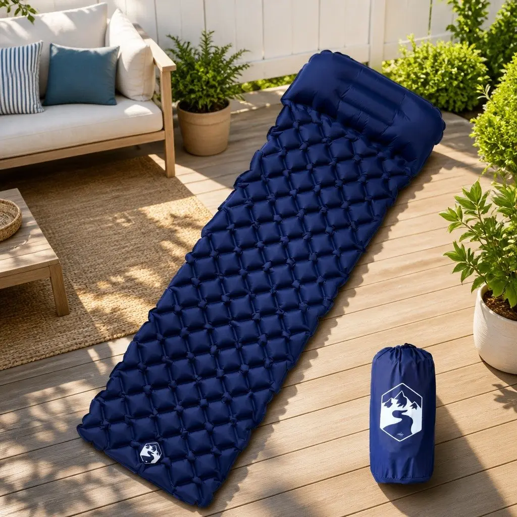Inflatable Camping Mattress Integrated Pillow Single Person 6 cm Thickness