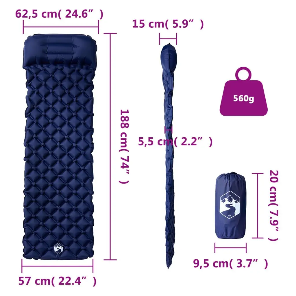 Inflatable Camping Mattress Integrated Pillow Single Person 6 cm Thickness