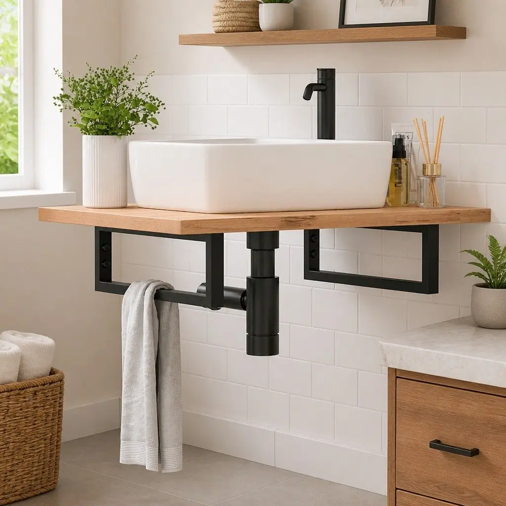 Rectangular Steel Shelf Brackets for Washbasin Wall Mount Storage Support 2 Piece