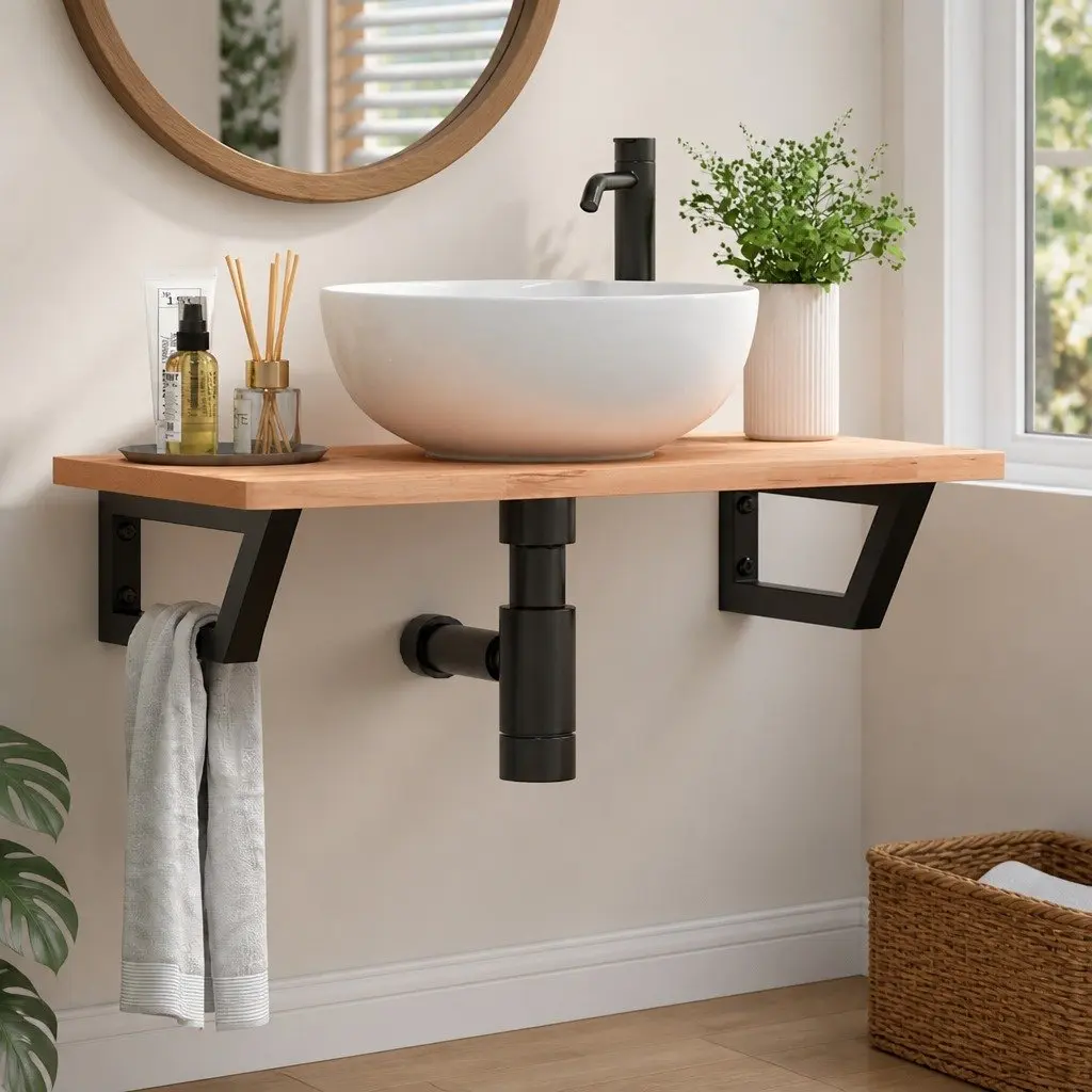 Shelf Brackets Trapezium Shape Black Steel 2 Piece
