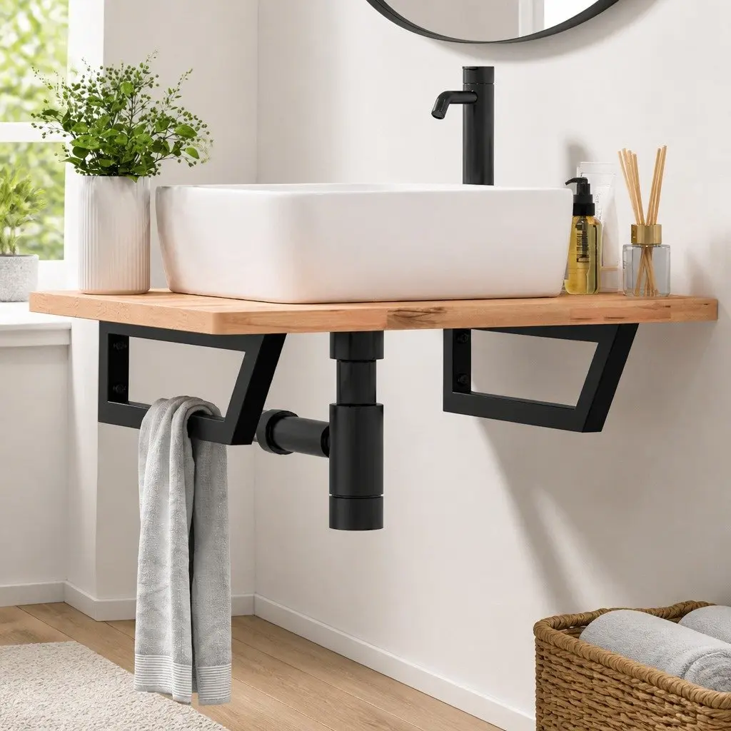 Shelf Brackets Trapezium Black Steel Wall Mount 2 Piece