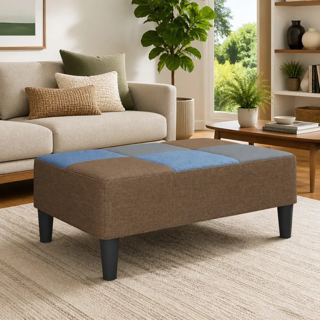 Patchwork Footstool Multicolour Fabric Ottoman Compact Size Living Room Seat