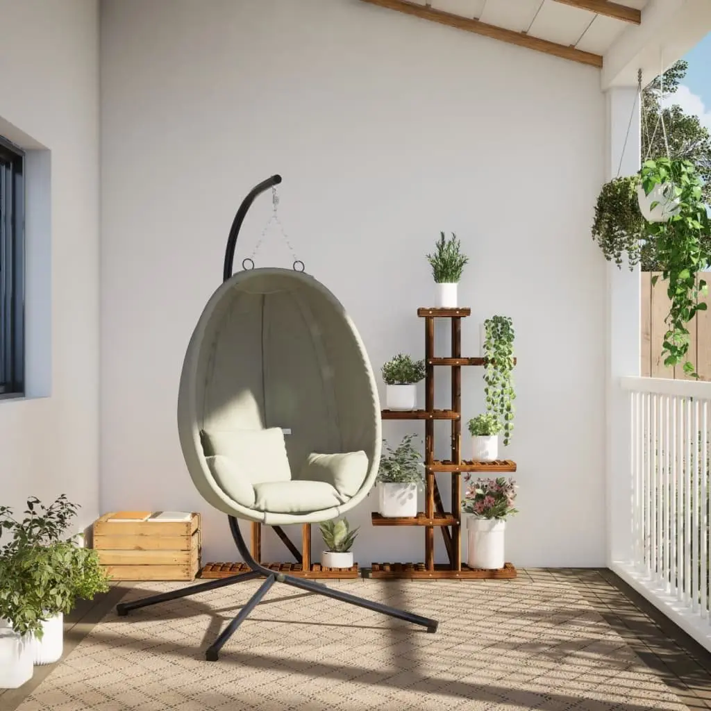 Hanging Egg Chair with Stand Beige Fabric Outdoor Garden Porch Swing