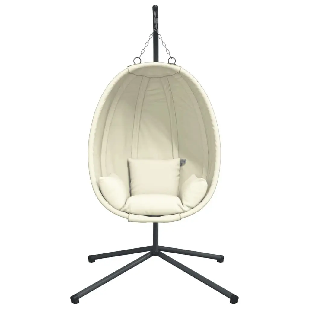 Hanging Egg Chair with Stand Beige Fabric Outdoor Garden Porch Swing