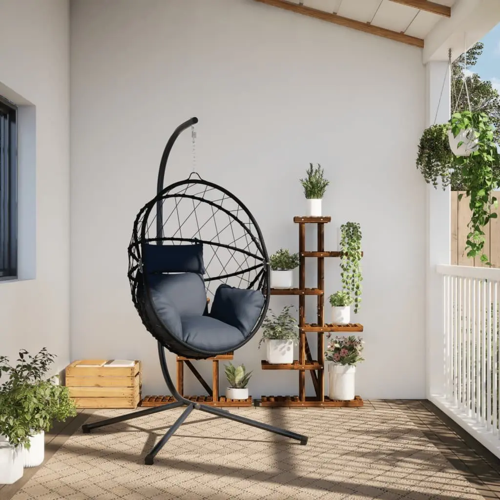 Hanging Chair with Stand Rattan and Steel Frame Anthracite for Garden Relaxation
