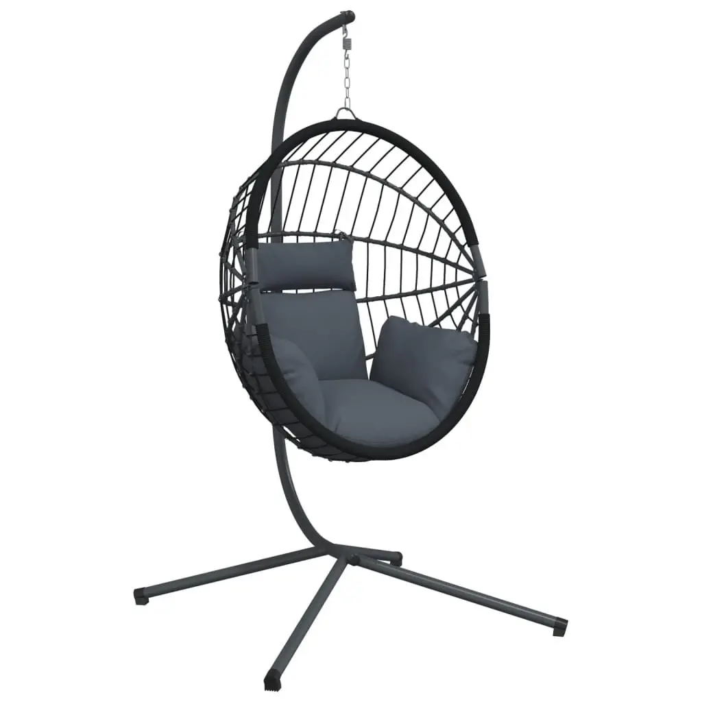 Hanging Egg Chair with Stand Rattan and Steel Frame Anthracite Color