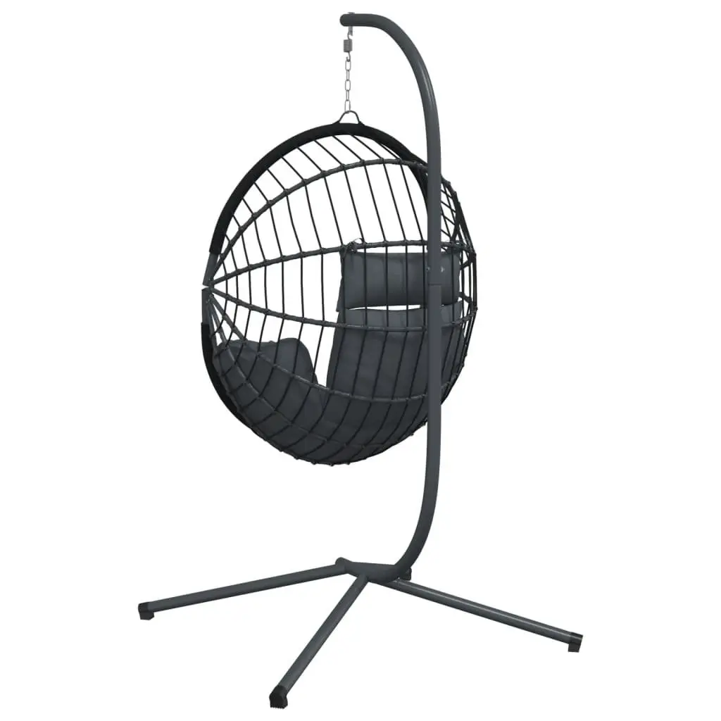 Hanging Egg Chair with Stand Rattan and Steel Frame Anthracite Color