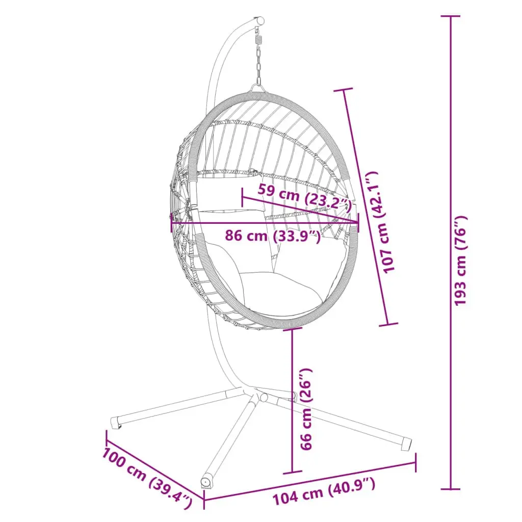 Hanging Egg Chair with Stand Rattan and Steel Frame Anthracite Color