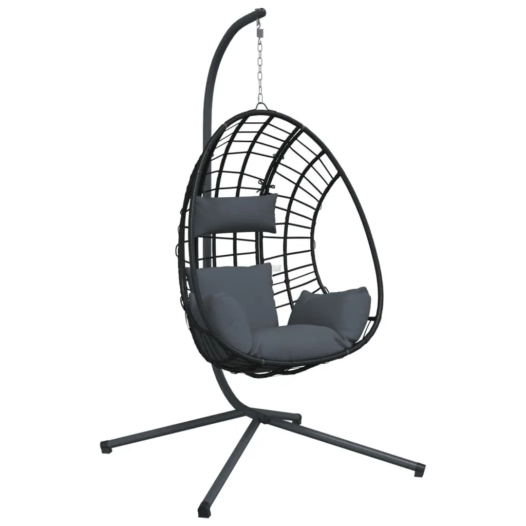 Hanging Egg Chair with Stand Natural Rattan Anthracite Steel Frame