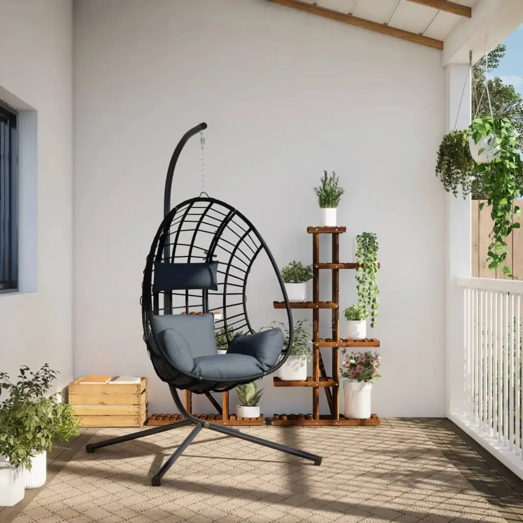 Hanging Egg Chair with Stand Natural Rattan Anthracite Steel Frame