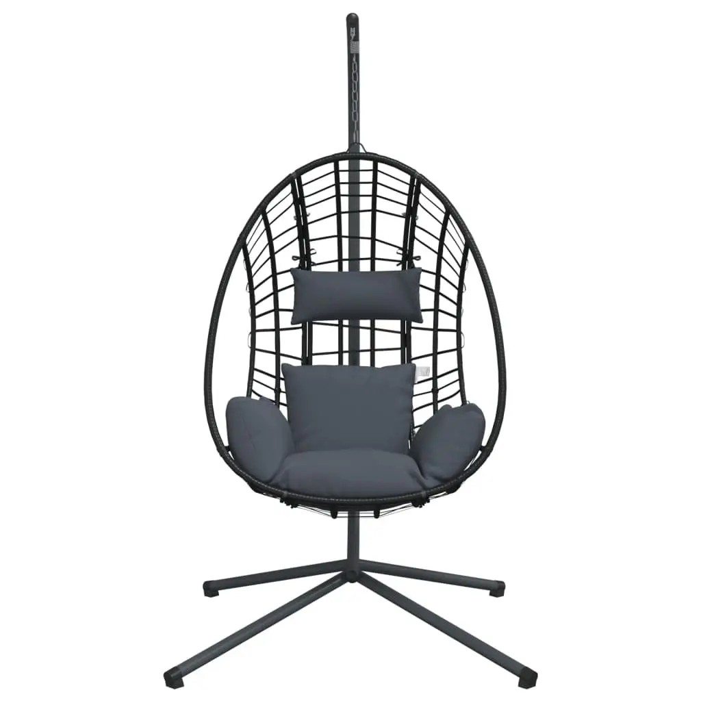 Hanging Egg Chair with Stand Natural Rattan Anthracite Steel Frame