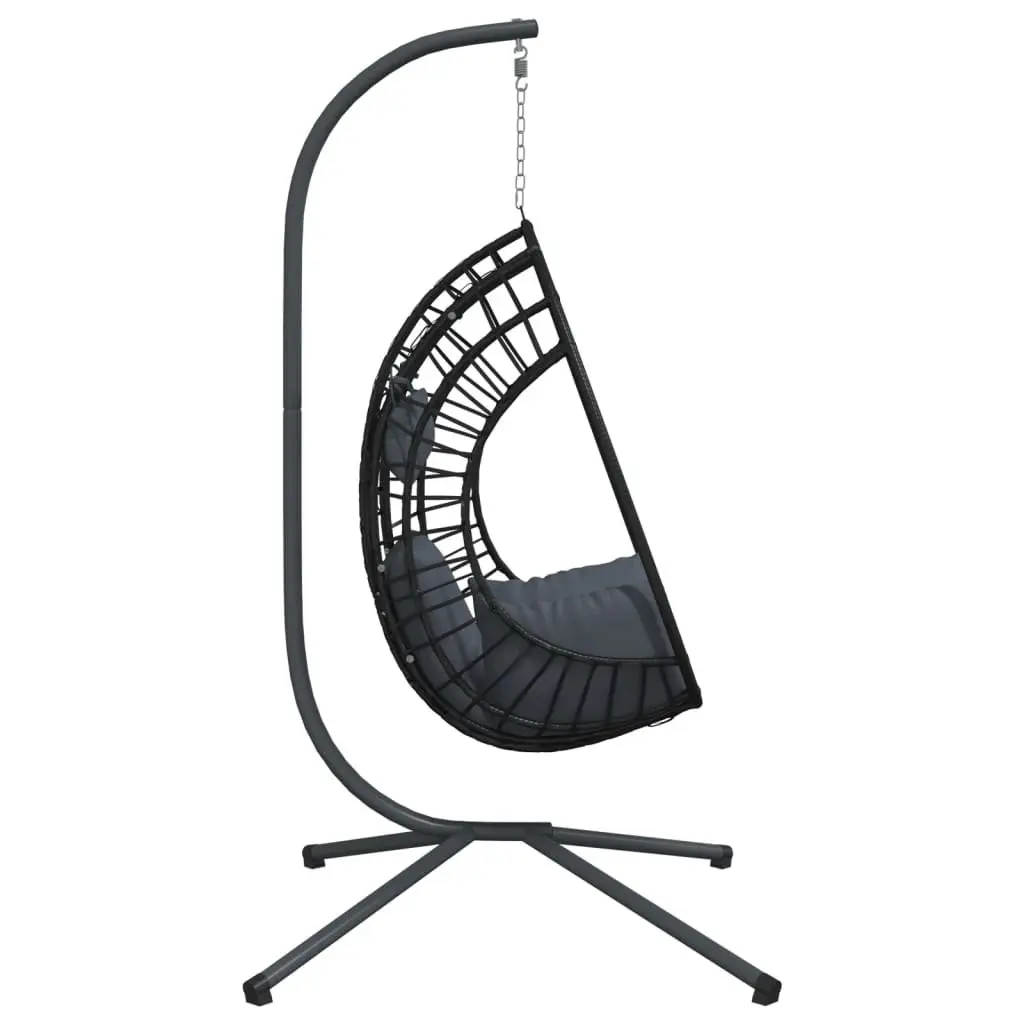 Hanging Egg Chair with Stand Natural Rattan Anthracite Steel Frame