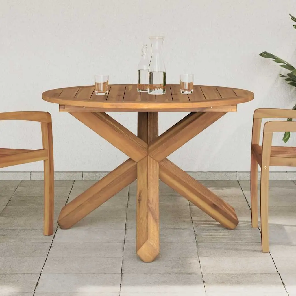 Garden Table Ø109x74cm Solid Teak Wood Slatted Design Patio Outdoor Furniture