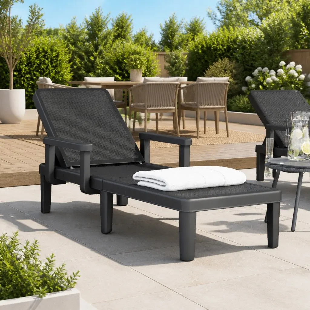 Sun Lounger 4-Way Adjustable Backrest Lightweight Outdoor Chaise Lounge Chair Black