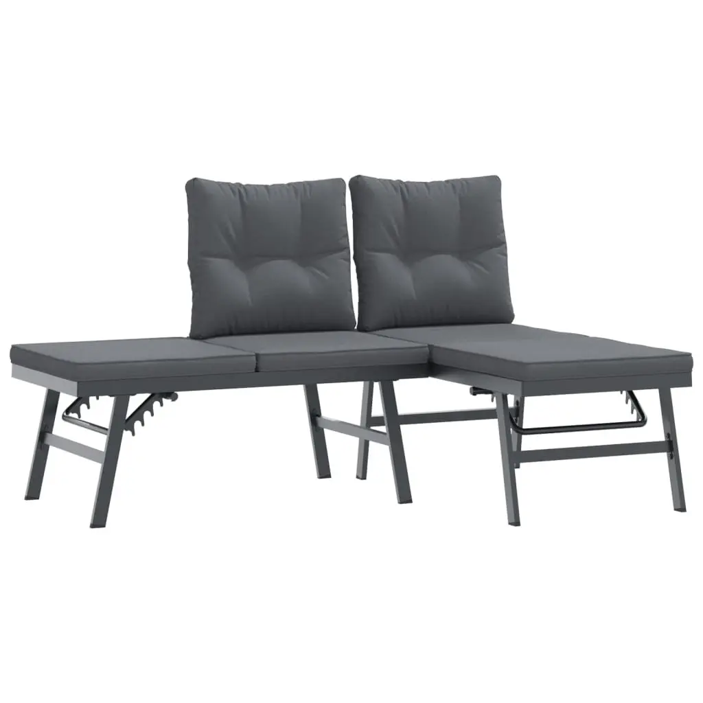Garden Benches Outdoor Seating Set Adjustable Lounger 2 pcs Black Steel Frame Cushioned