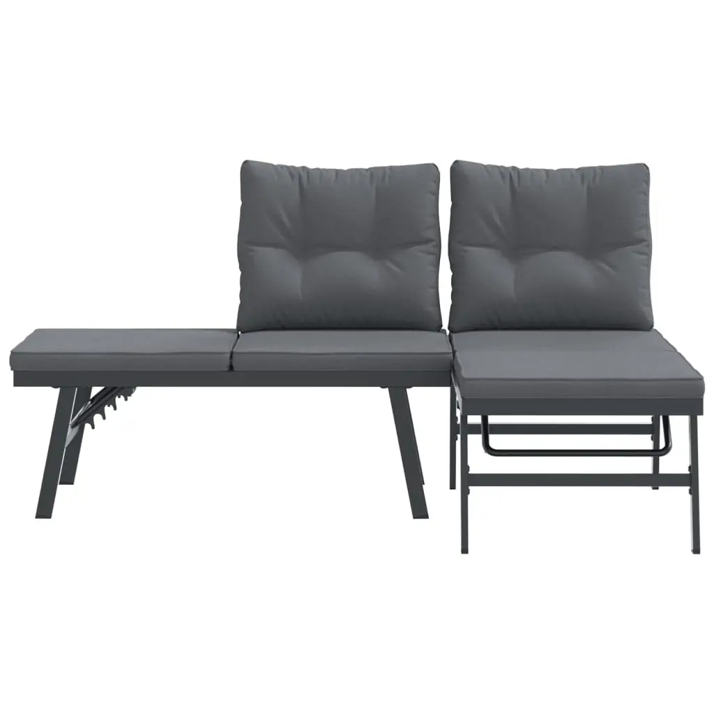 Garden Benches Outdoor Seating Set Adjustable Lounger 2 pcs Black Steel Frame Cushioned