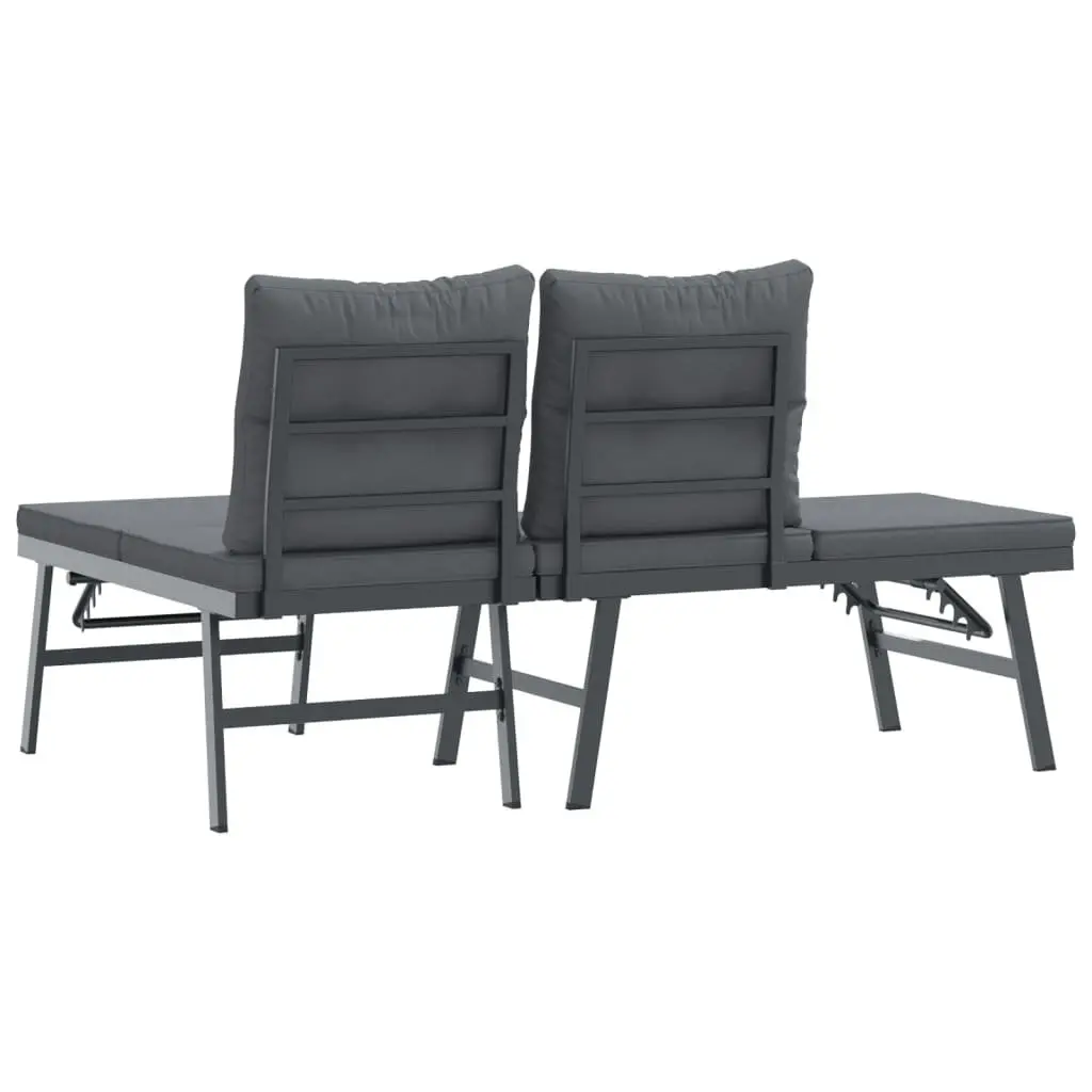 Garden Benches Outdoor Seating Set Adjustable Lounger 2 pcs Black Steel Frame Cushioned