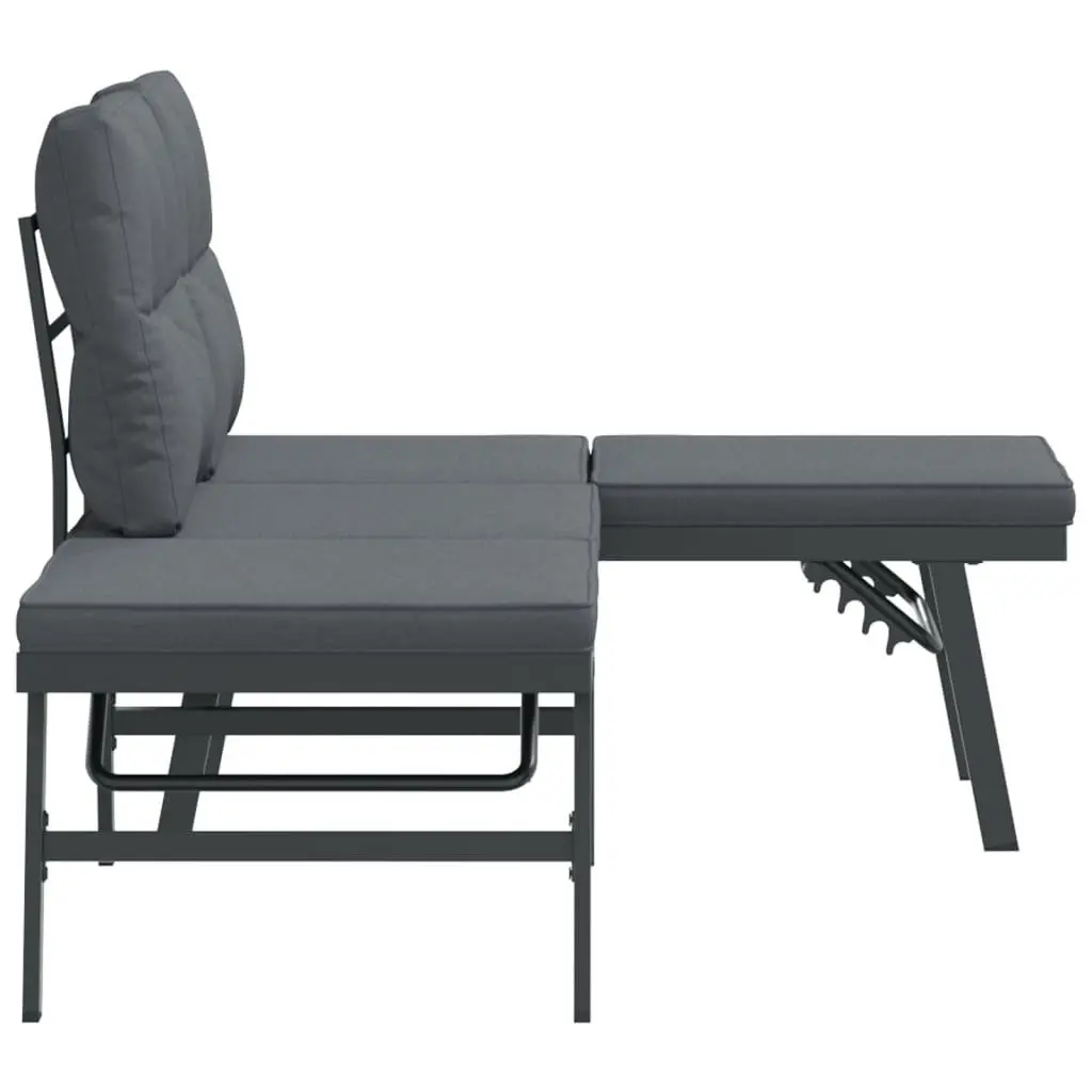 Garden Benches Outdoor Seating Set Adjustable Lounger 2 pcs Black Steel Frame Cushioned