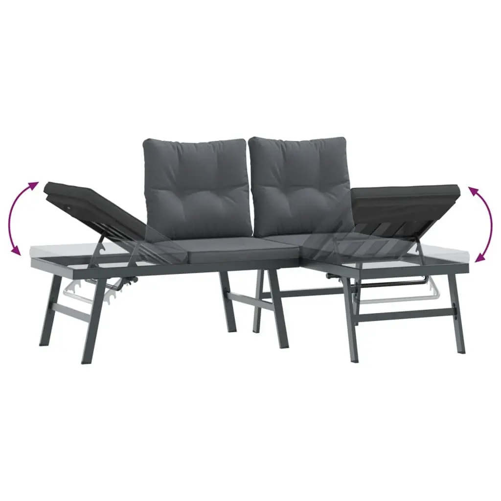 Garden Benches Outdoor Seating Set Adjustable Lounger 2 pcs Black Steel Frame Cushioned